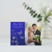 Royal Blue, Silver Floral Dank u Foto Briefkaart (Staand voorkant)