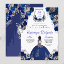 Royal Blue & Silver Floral Elegant Quinceañera