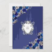 Royal Blue & Silver Floral Elegant Quinceañera Kaart (Achterkant)