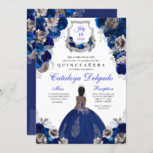 Royal Blue & Silver Floral Elegant Quinceañera