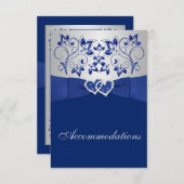 Royal Blue, Silver Floral, Hearts Enclosure Card Informatiekaartje (Voorkant / Achterkant)