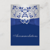 Royal Blue, Silver Floral, Hearts Enclosure Card Informatiekaartje (Voorkant)