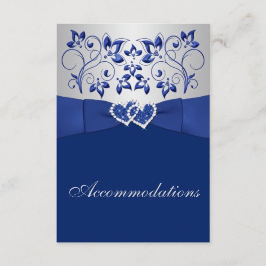 Royal Blue, Silver Floral, Hearts Enclosure Card Informatiekaartje (Voorkant)