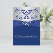 Royal Blue, Silver Floral, Hearts Enclosure Card Informatiekaartje (Staand voorkant)