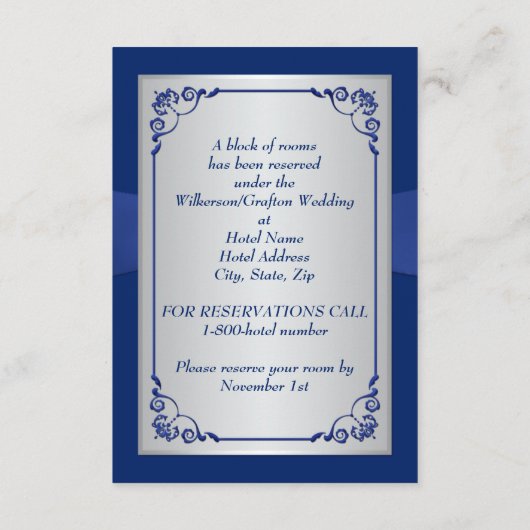 Royal Blue, Silver Floral, Hearts Enclosure Card Informatiekaartje (Achterkant)