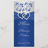 Royal Blue, Silver Floral Joined Hearts Menu Kaart (Voorkant)