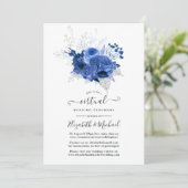 Royal Blue & Silver Floral Online Virtual Wedding Kaart (Staand voorkant)