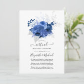 Royal Blue & Silver Floral Online Virtual Wedding Kaart (Staand voorkant)