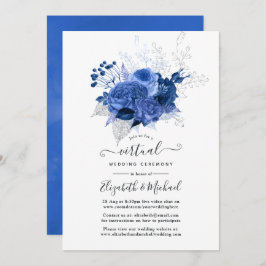 Royal Blue & Silver Floral Online Virtual Wedding Kaart