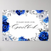 Royal Blue Silver Floral Poster (Voorkant)