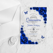 Royal Blue Silver Floral Quinceanera Acryl Uitnodigingen