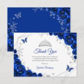 Royal Blue Silver Floral Quinceanera Bedankkaart (Voorkant / Achterkant)