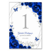 Royal Blue Silver Floral Quinceanera Kaart (Achterkant)