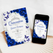 Royal Blue Silver Floral Quinceanera Kaart