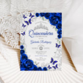 Royal Blue Silver Floral Quinceanera Kaart