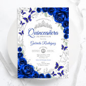 Royal Blue Silver Floral Quinceanera Kaart
