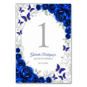 Royal Blue Silver Floral Quinceanera Kaart (Achterkant)