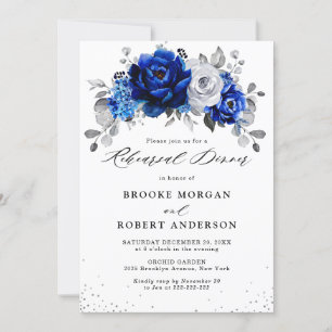 Royal Blue Silver Floral Rehearsal Dinner Kaart