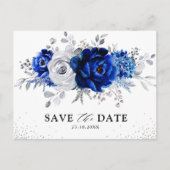 Royal Blue Silver Floral Save the Date Briefkaart (Voorkant)