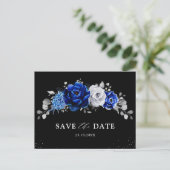 Royal Blue Silver Floral Save the Date Postc Briefkaart (Staand voorkant)