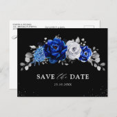 Royal Blue Silver Floral Save the Date Postc Briefkaart (Voorkant / Achterkant)