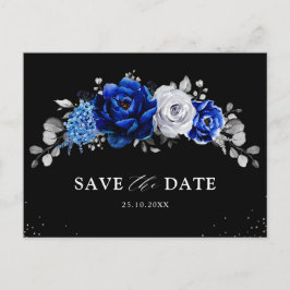 Royal Blue Silver Floral Save the Date Postc Briefkaart