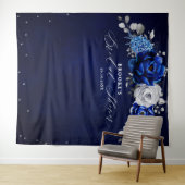 Royal Blue Silver Floral Vrijgezellenfeest Tapes Wandkleed (In Situ (horizontaal))