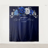 Royal Blue Silver Floral Vrijgezellenfeest Tapes Wandkleed (Voorkant)