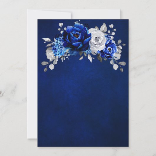Royal Blue Silver Floral Wedding Jubileum Kaart (Achterkant)