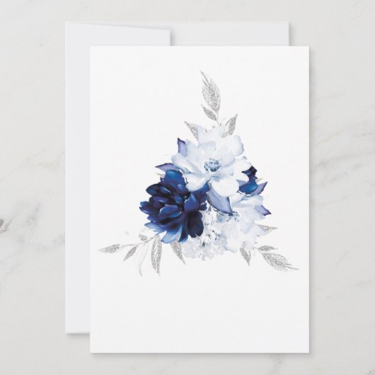 Royal Blue Silver Floral Wedding Kaart (Achterkant)