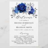 Royal Blue Silver Floral Wedding Programme (Voorkant)