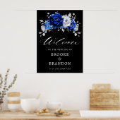 Royal Blue Silver Floral Wedding Welcome Pos Poster (Keuken)