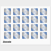 Royal Blue Silver Flourish Wedding Favor Vierkante Sticker (Vel)