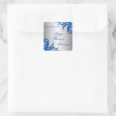 Royal Blue Silver Flourish Wedding Favor Vierkante Sticker (Tas)