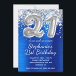 Royal Blue Silver Glitter Balloon 21st Birthday Kaart<br><div class="desc">Creëer uw eigen moderne 21e verjaardag met faux folie ballonnummer digitale kunst met decoratieve faux dunne glitter graphics. Op de achtergrond van de meisjes is een faux heldere en koninklijke blauwe folie te zien. De luxe sparkles, shine, glitter, en de vlotte tekstgevolgen worden gecreeerd met artistieke elementen die als een...</div>