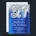 Royal Blue Silver Glitter Balloon 21st Birthday Kaart<br><div class="desc">Creëer uw eigen moderne 21e verjaardag met faux folie ballonnummer digitale kunst met decoratieve faux dunne glitter graphics. Op de achtergrond van de meisjes is een faux heldere en koninklijke blauwe folie te zien. De luxe sparkles, shine, glitter, en de vlotte tekstgevolgen worden gecreeerd met artistieke elementen die als een...</div>