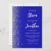 Royal Blue Silver Glitter Calligrafie Wedding Kaart (Voorkant)