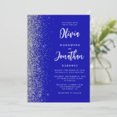 Royal Blue Silver Glitter Calligrafie Wedding Kaart (Staand voorkant)
