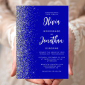 Royal Blue Silver Glitter Calligrafie Wedding Kaart