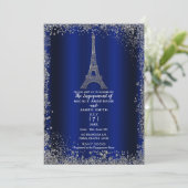 Royal Blue Silver Glitter Eiffel Tower Verloving Kaart (Staand voorkant)