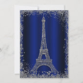 Royal Blue Silver Glitter Eiffel Tower Verloving Kaart (Achterkant)