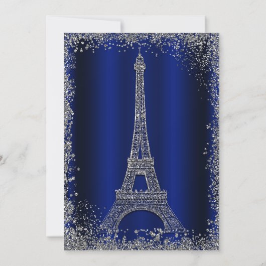 Royal Blue Silver Glitter Eiffel Tower Verloving Kaart (Achterkant)
