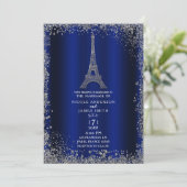 Royal Blue Silver Glitter Eiffel Tower Wedding Kaart (Staand voorkant)