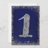 Royal Blue Silver Glitter Glam 1e verjaardagsfeest Kaart (Achterkant)