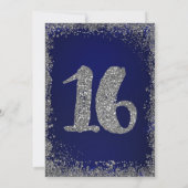Royal Blue & Silver Glitter Glam Sweet 16 Party Kaart (Achterkant)
