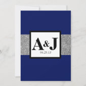 Royal Blue Silver Glitter Monogram Wedding Invite Kaart (Voorkant)