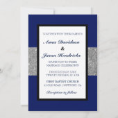 Royal Blue Silver Glitter Monogram Wedding Invite Kaart (Achterkant)