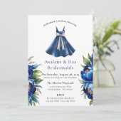 Royal Blue Silver Glitter Peony Bruidsmeisjes Lunc Kaart (Staand voorkant)