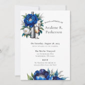 Royal Blue Silver Glitter Peony Brunch en Bubbly Kaart (Voorkant)