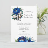 Royal Blue Silver Glitter Peony Brunch en Bubbly Kaart (Staand voorkant)